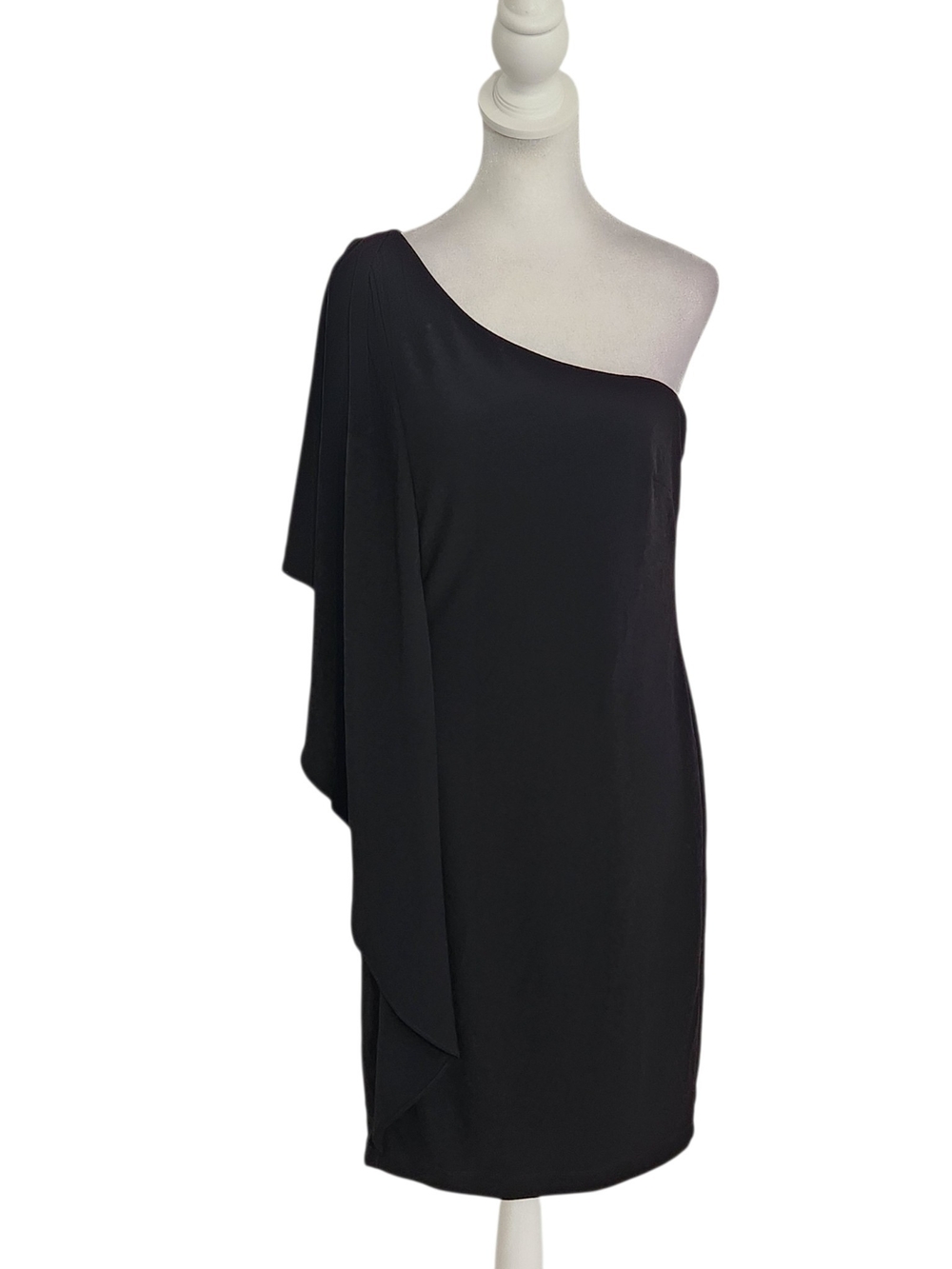 London Times Black One Shoulder Mini Cocktail Dress Size 8